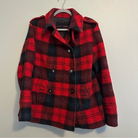 Betsey Johnson Jackets & Blazers - Betsey Johnson Buffalo Plaid Peacoat Double Breasted‎ Red Black Winter Coat